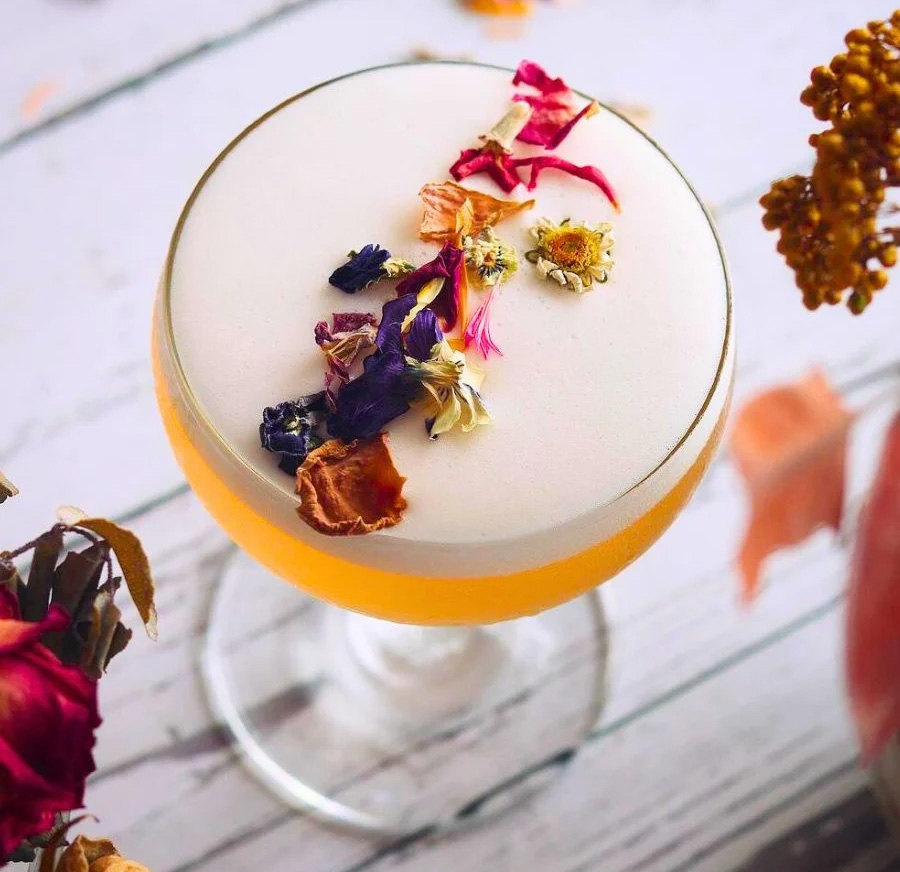 cocktail with edible flowers
