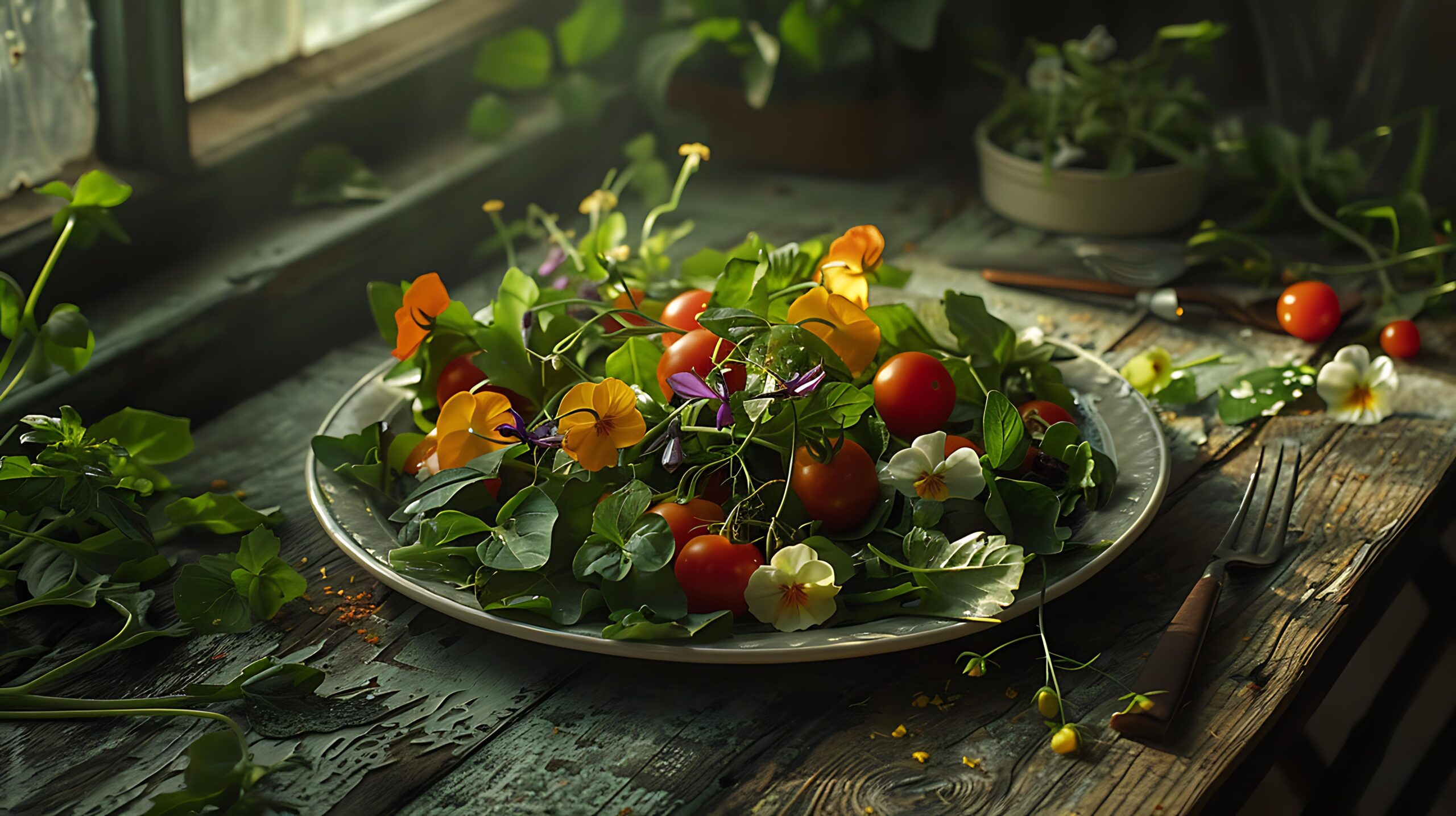 salad with edible flowers